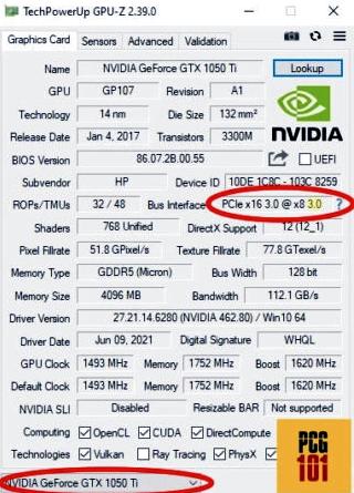 cek versi slot pcie dengan gpuz