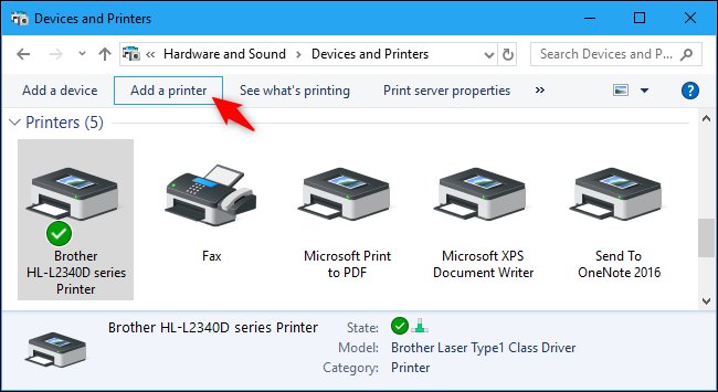 Klik pada tombol "Add a printer"