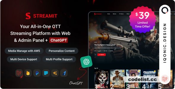 Streamit Laravel v2.2.1 – OTT, Movies & Live Video Streaming Platform