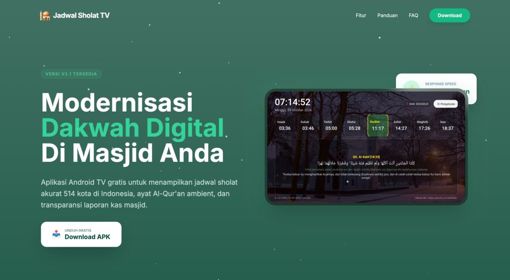 Jadwal Sholat TV v2.1 Rilis, Aplikasi Android TV Gratis untuk Masjid