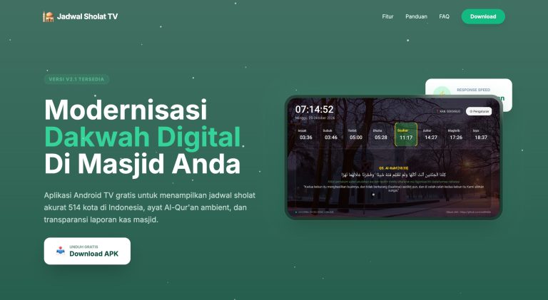 Jadwal Sholat TV v2.1 Rilis, Aplikasi Android TV Gratis untuk Masjid