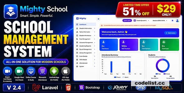 Mighty School Pro v2.4 – School Management System (ERP, Multi-Branch, SaaS)